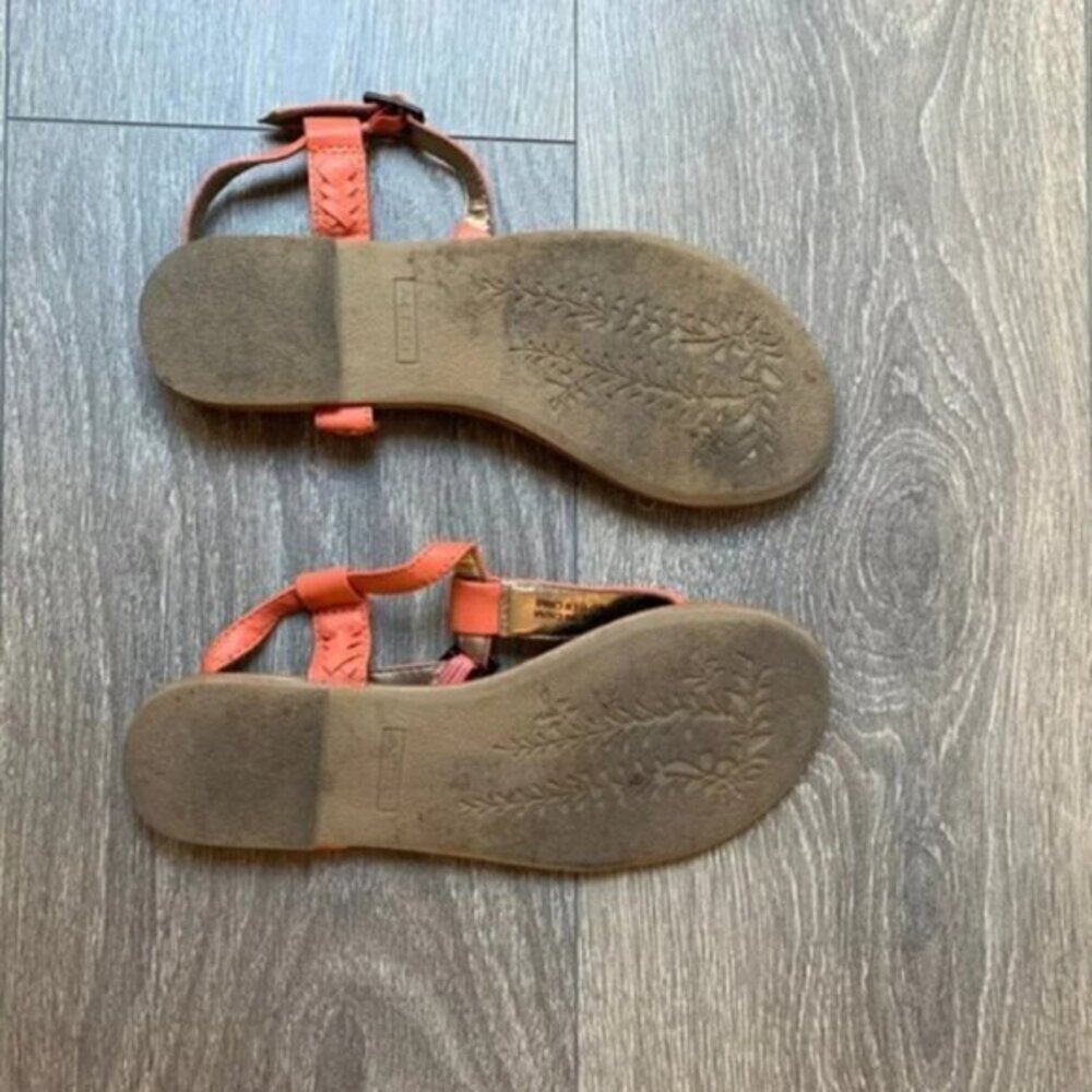 Aldo Women's T-Strap Flat Sandals Size 7 Braided Coral Pink Boho Chic Peasant - Picture 15 of 16